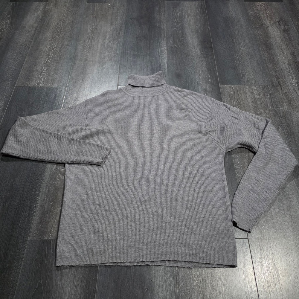 Harold Powell Men XL Gray 100% Extra Fine Italian Merino Wool Turtleneck Sweater